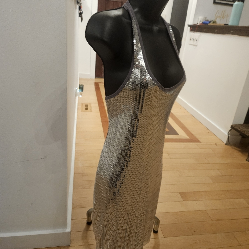 Beautiful Silver Liquid Sequin Tank Dress